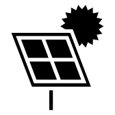 game-icons_solar-power Icon of a solar panel tilted towards the sun, symbolizing renewable energy solutions and solar energy generation.